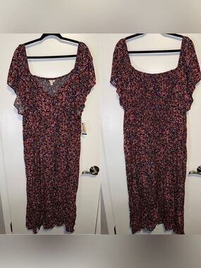 Terra & Sky Flutter Sleeve Pink and Navy Floral Midi Dress